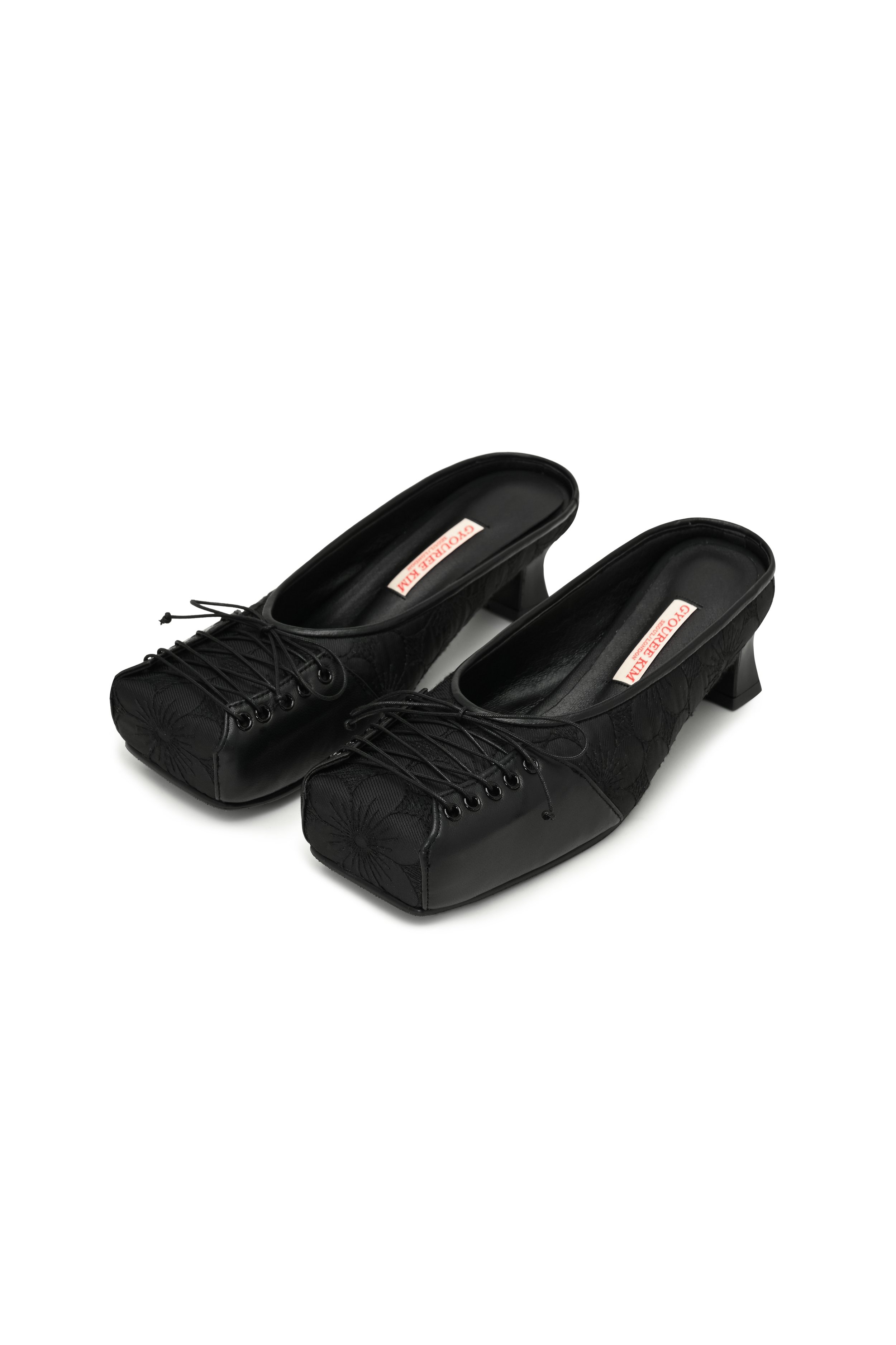 Square lace mule (Black) 4cm — GYOUREE KIM